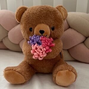 Hallmark Brown Teddy Bear with Pink and Purple Flowers